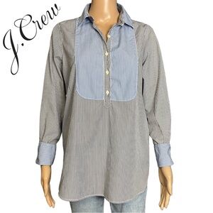 J. Crew Bib Navy Blue/White Popover Tunic Size 8 100% Cotton